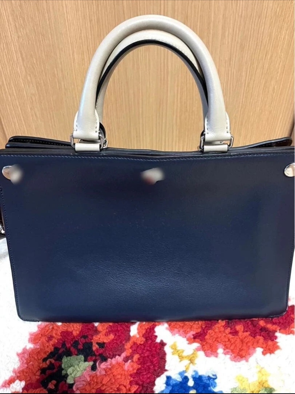 Mulberry Navy Leather Satchel with Brown Strap and Cream Handles - Picture 3 of 12